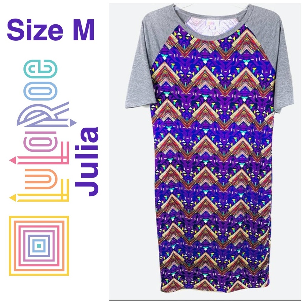 LuLaRoe Julia Dress Size Medium Purple and Grey